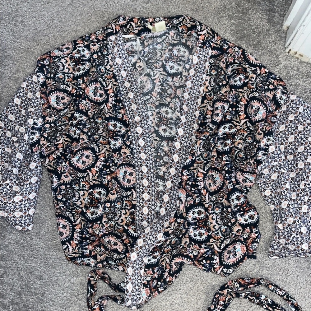 Japna Bohemian Colorful Tie Wrap Around Blouse Top Size Medium